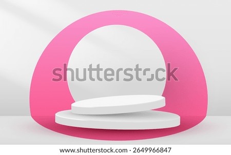 Abstract scene background. Cylinder podium on pink background. Product presentation, mock up. Podium, stage pedestal or platform. Vector illustration