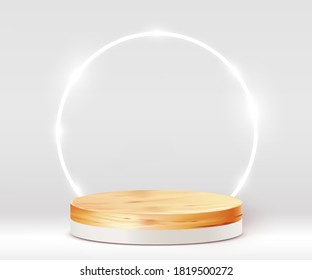  Abstract scene background. Cylinder wood podium on white background. Product presentation, mock up, show cosmetic product, Podium, stage pedestal or platform. Vector illustration