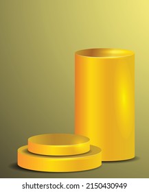 Abstract scene background. Cylindrical podium on a light yellow background. Product presentation, imitation, showing cosmetic products, Podium, stage mat or platform. Vector illustration