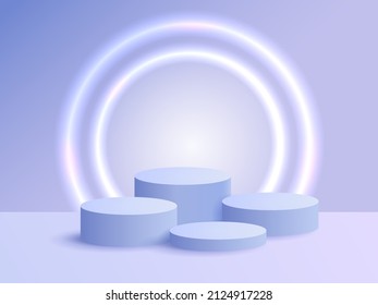 Abstract scene background. Product presentation, mock up, show cosmetic product, Podium, stage pedestal or platform. Vector illustration, Stage with neon illuminated podium 