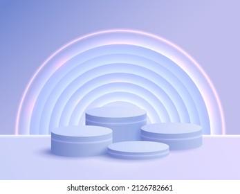Resumen del fondo de la escena. Presentación del producto, simulación, presentación de productos cosméticos, podio, pedestal de escenario o plataforma. Ilustración vectorial, Etapa con podio iluminado por neón