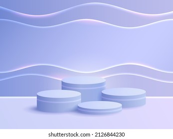Resumen del fondo de la escena. Presentación del producto, simulación, presentación de productos cosméticos, podio, pedestal de escenario o plataforma. Ilustración vectorial, Etapa con podio iluminado por neón 