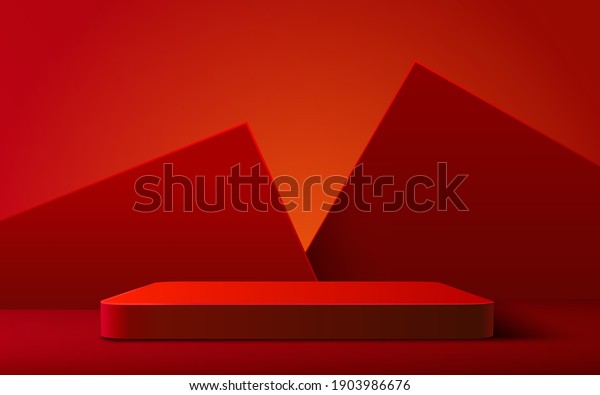 Abstract scene\
background. Rectangle podium on red background. Product\
presentation, mock up, show cosmetic product, Podium, stage\
pedestal or platform. Vector\
illustration