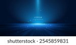 Abstract scene elegant blue light lines on dark background with lighting effect and sparkle. Vector illustration