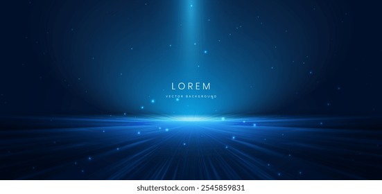 Abstract scene elegant blue light lines on dark background with lighting effect and sparkle. Vector illustration