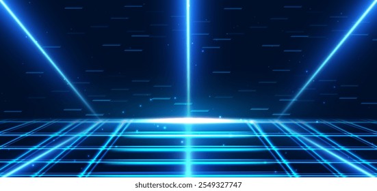 Abstract scene elegant blue light lines on dark background with lighting effect and sparkle. Vector illustration