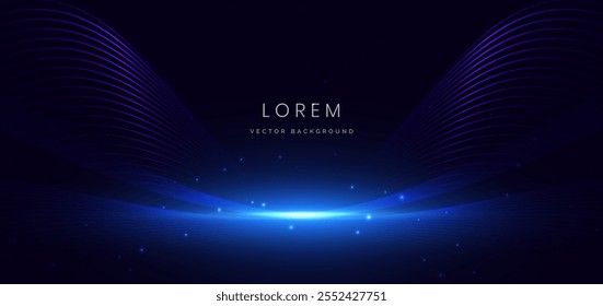 Abstract scene elegant blue light lines on dark background with lighting effect and sparkle. Vector illustration