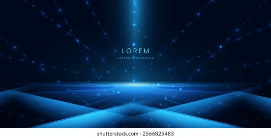 Abstract scene elegant blue light lines on dark background with lighting effect and sparkle. Vector illustration