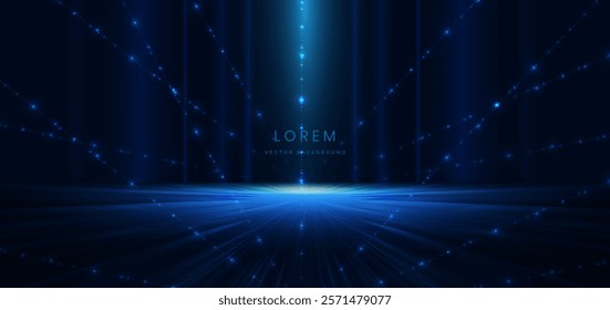 Abstract scene elegant blue light lines on dark background with lighting effect and sparkle. Vector illustration