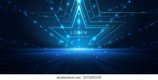 Abstract scene elegant blue light lines on dark background with lighting effect and sparkle. Vector illustration