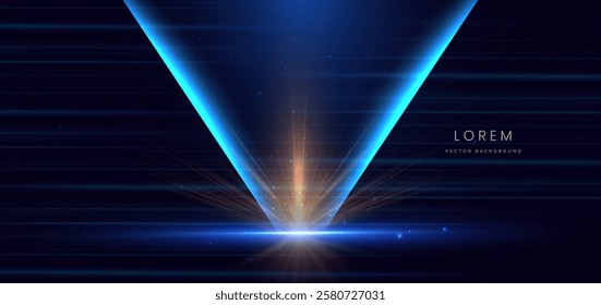 Abstract scene elegant blue light lines on dark background with lighting effect and sparkle. Vector illustration