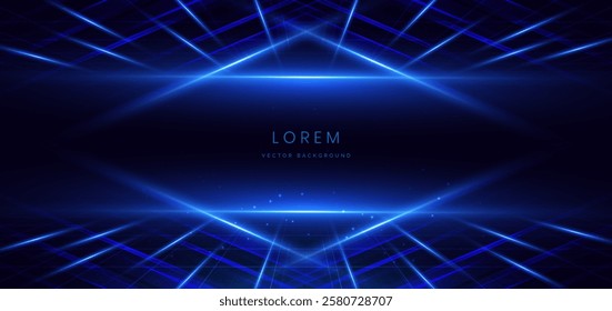 Abstract scene elegant blue light ray on dark background with lighting effect and sparkle. Vector illustration