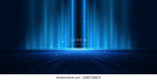 Abstract scene elegant blue light ray on dark background with lighting effect and sparkle. Vector illustration