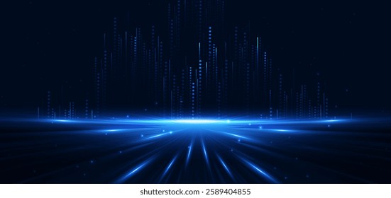 Abstract scene elegant blue light lines on dark background with lighting effect and sparkle. Vector illustration