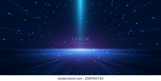 Abstract scene elegant blue light lines on dark background with lighting effect and sparkle. Vector illustration