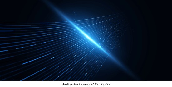 Escena Abstractas de líneas de luz azul elegante sobre fondo oscuro con efecto luminoso y brillo. Concepto de movimiento de velocidad futurista. Ilustración vectorial