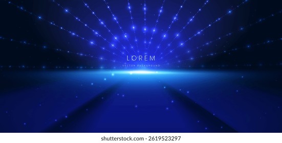 Cena abstrata linhas de luz azul elegante no fundo escuro com efeito de iluminação e brilho. Ilustração vetorial