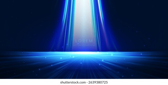 Abstract scene elegant blue light rays on dark background with lighting effect and sparkle. Vector illustration