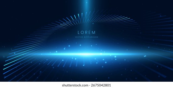 Abstract scene elegant blue light lines on dark background with curve lines glowing and sparkle. Vector illustration