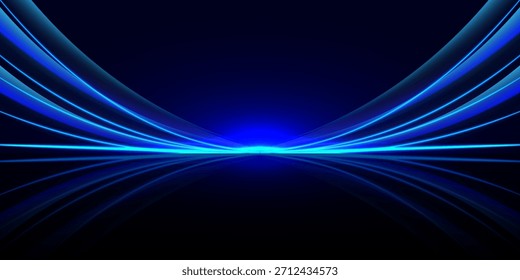Abstract scene elegant blue light lines on dark background