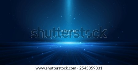 Abstract scene elegant blue light lines on dark background with lighting effect and sparkle. Vector illustration