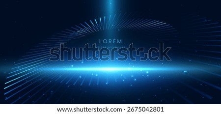 Abstract scene elegant blue light lines on dark background with curve lines glowing and sparkle. Vector illustration