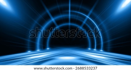 Abstract scene elegant blue light lines on dark background with lighting effect and sparkle. Vector illustration