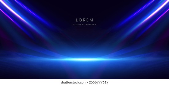 Abstract scene elegant blue ray on dark blue background with lighting effect and sparkle. Vector illustration