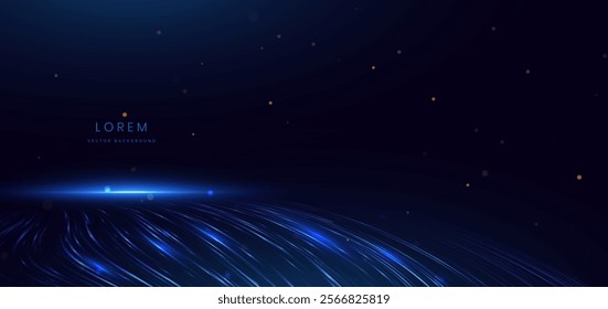 Abstract scene elegant gold light ray on Hi speed motion moving concept on dark blue background. Vector illustration