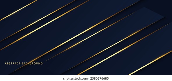 Abstract scene elegant gold light lines on dark blue background with lighting effect and sparkle and copy space for text. collection luxury blue background,Vector illustration.