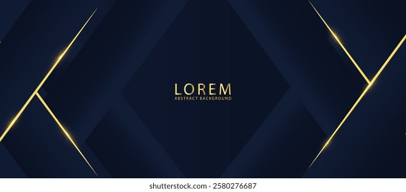 Abstract scene elegant gold light lines on dark blue background with lighting effect and sparkle and copy space for text. collection luxury blue background,Vector illustration.