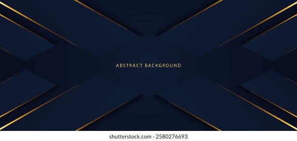 Abstract scene elegant gold light lines on dark blue background with lighting effect and sparkle and copy space for text. collection luxury blue background,Vector illustration.