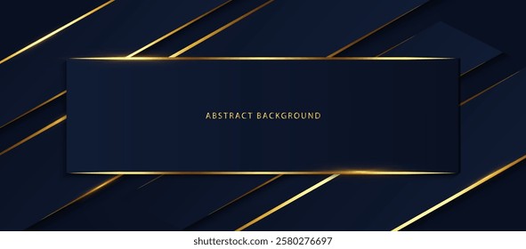 Abstract scene elegant gold light lines on dark blue background with lighting effect and sparkle and copy space for text. collection luxury blue background,Vector illustration.