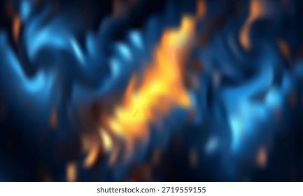 Escena abstracta con una llamarada naranja brillante en el centro, rodeada de tonos azules fríos. Enérgico, dramático,