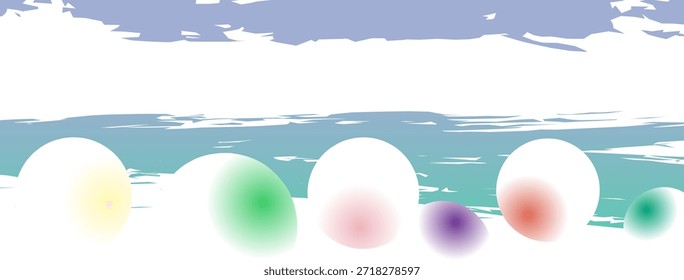 abstract scene featuring pastel colored glowing spheres beneath a blue sky and gentle oceanic strokes. Peaceful, modern, and perfect for digital decor or backgrounds. 