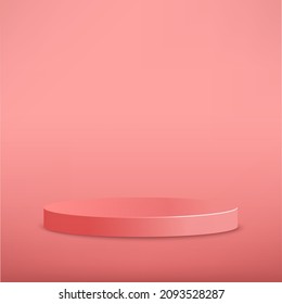 Diseño de escena abstracta en colores rosados. Podio geométrico con espacio de copia para el producto. 3d ilustración de fondo vectorial realista.