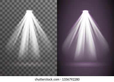 Abstract scene spotlight glow light bright electric illumination effect star light special flare transparent set background vector illustration