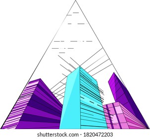 abstract schematic drawing of a city with a perspective