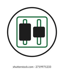 Un icono abstracto y esquemático representa un circuito con componentes, útil para ilustrar tecnología, conceptos de ingeniería eléctrica o principios de diseño. Representa un enfoque minimalista para