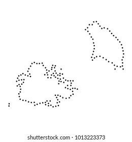 Abstract schematic map of Antigua and Barbuda from the black dots along the perimeter of vector illustration