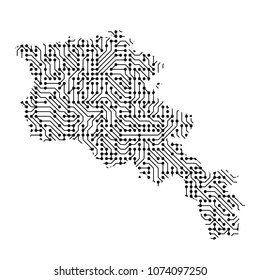 Abstract schematic map of Armenia from the black printed board, chip and radio component of vector illustration