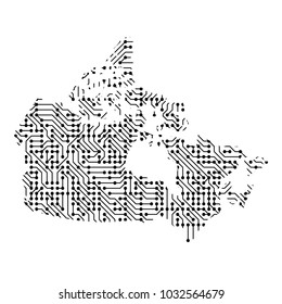 Abstract schematic map of Canada from the black printed board, chip and radio component of vector illustration