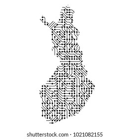 Abstract schematic map of Finland from the black printed board, chip and radio component of vector illustration