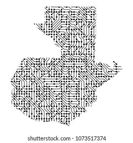Abstract schematic map of Guatemala from the black printed board, chip and radio component of vector illustration