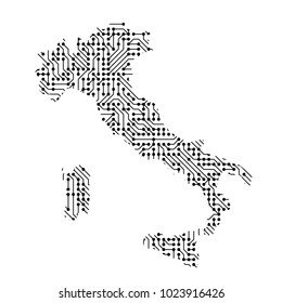 Mapa esquemático Abstractas de Italia del tablero impreso negro, chip y componente de radio de la Ilustración vectorial