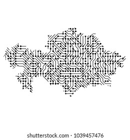 Abstract schematic map of Kazakhstan from the black printed board, chip and radio component of vector illustration