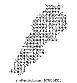 Abstract schematic map of Lebanon from the black printed board, chip and radio component of vector illustration