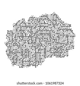 Abstract schematic map of Macedonia from the black printed board, chip and radio component of vector illustration