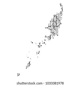 Abstract schematic map of Palau from the black printed board, chip and radio component of vector illustration