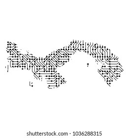 Abstract schematic map of Panama from the black printed board, chip and radio component of vector illustration